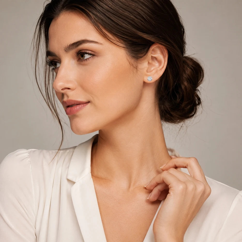 Pavé Halo Stud Earrings in 925 Sterling Silver