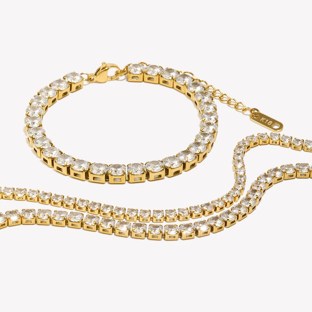 E.B.belle Zircon Chain Bracelet Waterproof Tarnish Free 316L Stainless Steel Women's Hand Bracelets 18K Gold Plated Jewelry