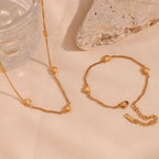 E.B.belle Heart Chain Bracelet Necklace Simple Stainless Steel Women's Hand Bracelets Sweet Style 18K Gold Plated Jewelry Set
