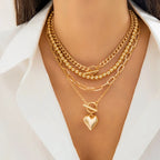 Layered Necklace Set with Heart Pendant