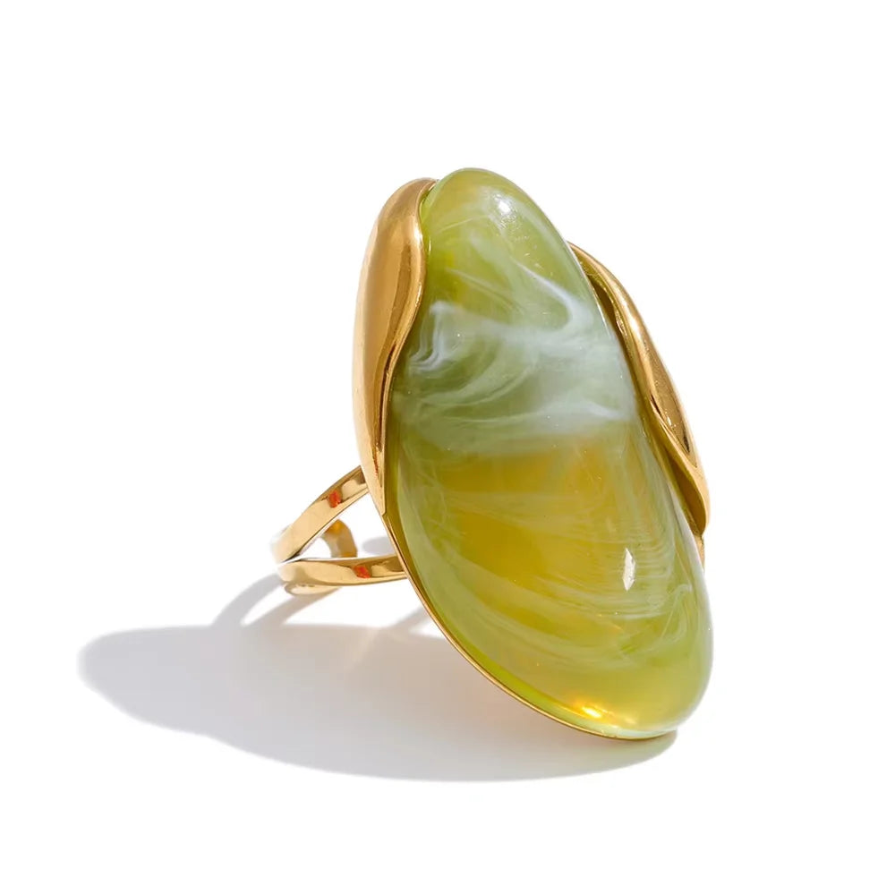 18k Gold Plated Stainless Steel Ring with Resin Detail