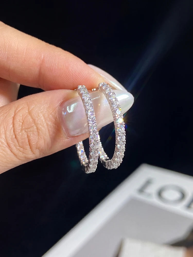 Round Moissanite Hoop Earrings – Platinum Plated