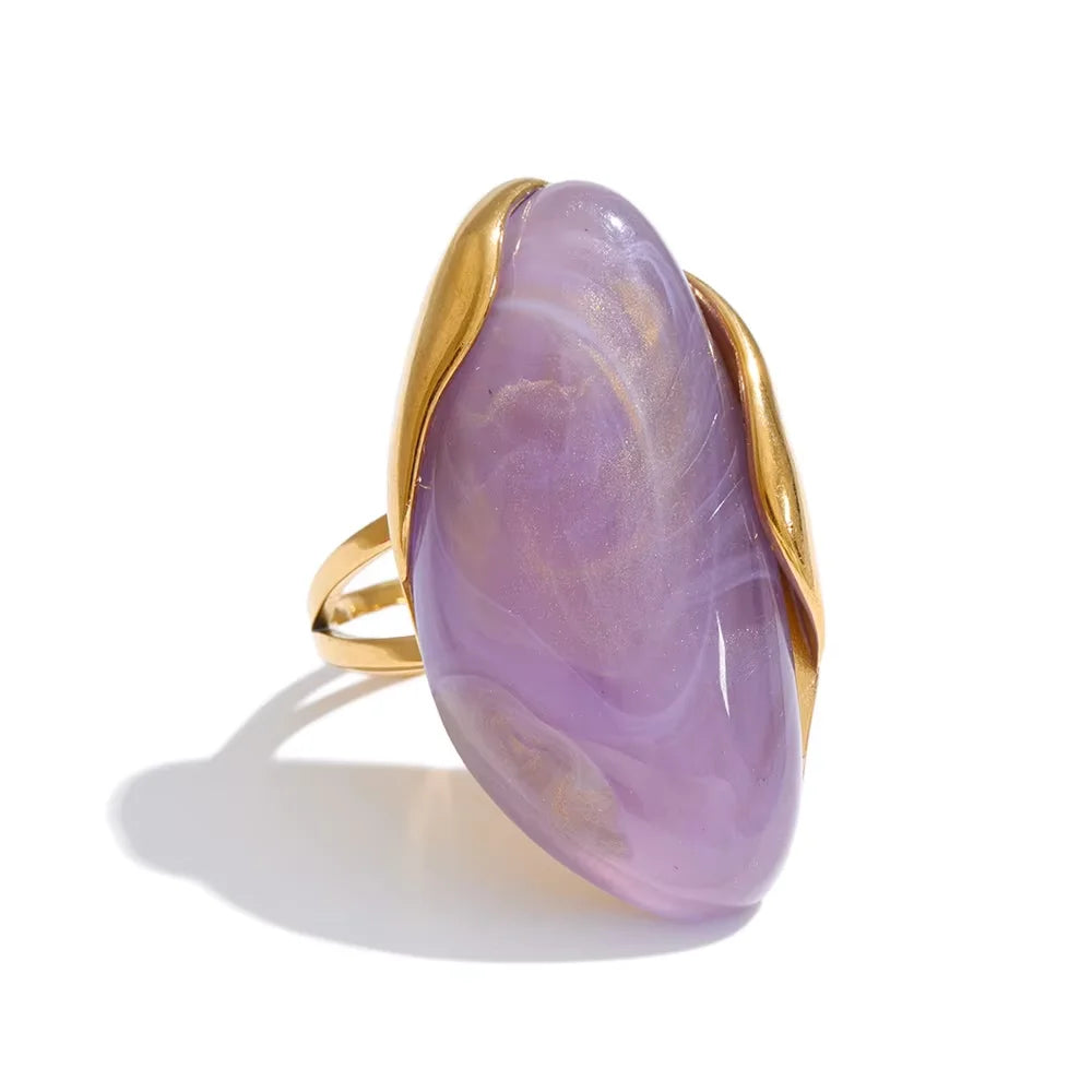 18k Gold Plated Stainless Steel Ring with Resin Detail