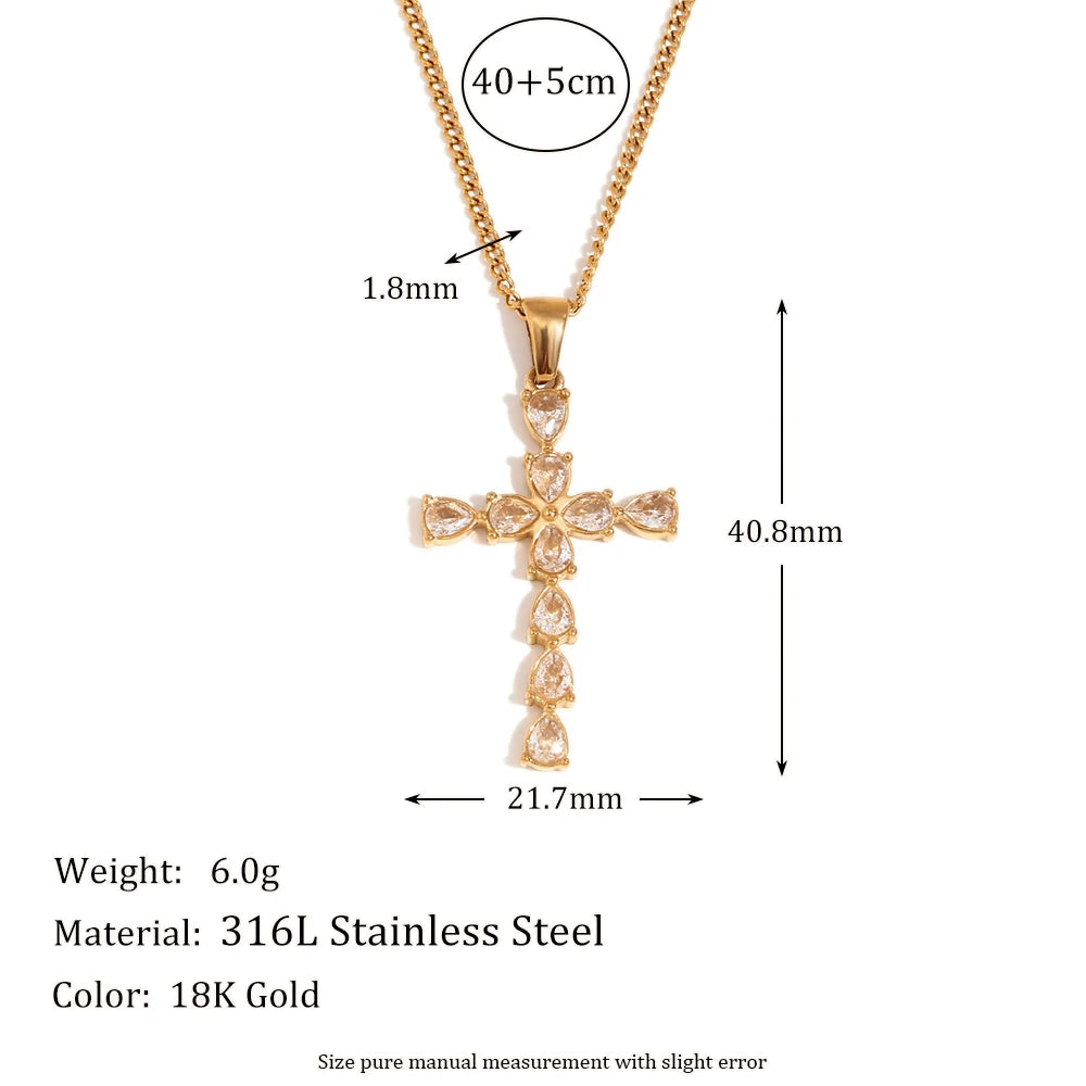 Elegant Zircon Cross Pendant Necklace