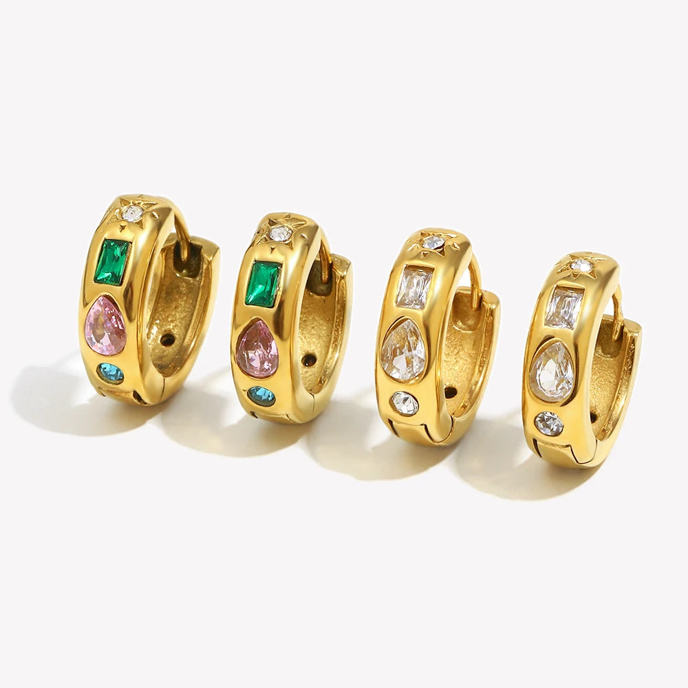 E.B.belle Colorful Zircon Hoop Earrings Tarnish Free 18K Gold Plated Earrings for Women 316L Stainless Steel Jewelry