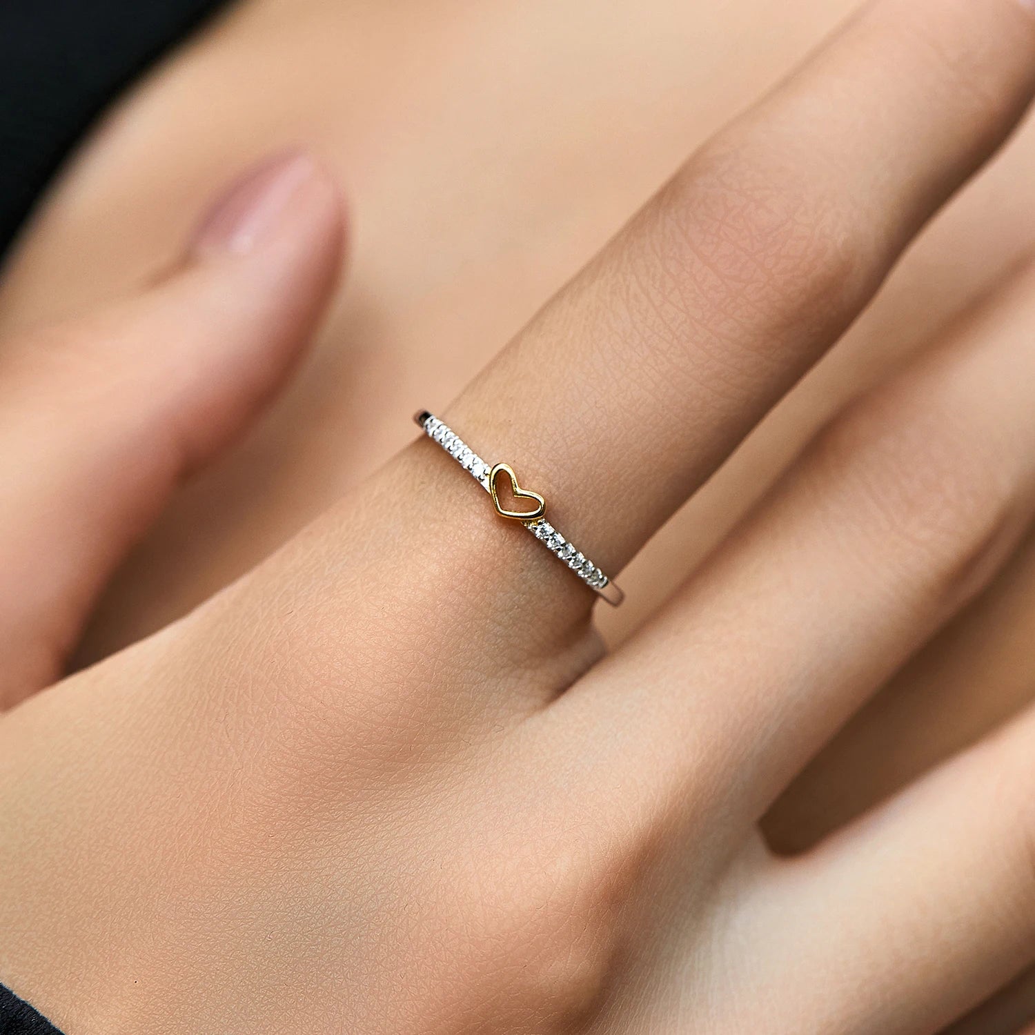 Golden Heart Pavé Ring — 925 Sterling Silver