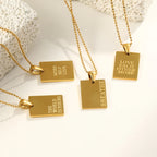 E.B.belle Stylish Hip Hop Personal Engraved Letter Square Pendant Necklace Beads Chain Stainless Steel Gold Color Necklace