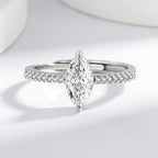 Adjustable 925 Sterling Silver Marquise-Cut Zircon Ring