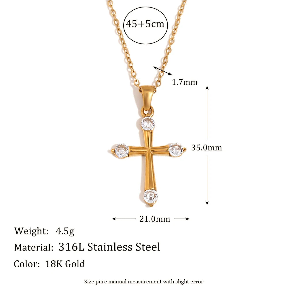 Elegant Zircon Cross Pendant Necklace