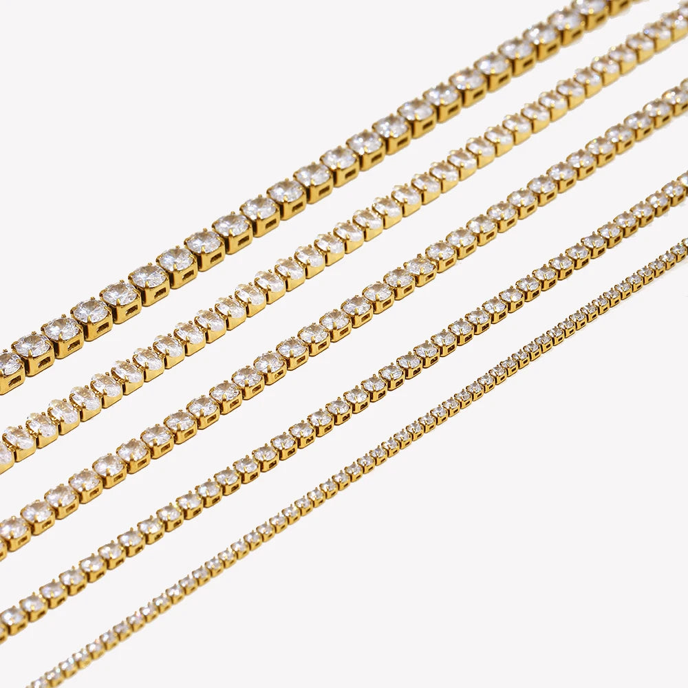 E.B.belle 2mm3mm4mm5mm Shiny Luxury 3A Zircon Tennis Chain Necklaces For Woman Stainless Steel Gold Plated Bridesmaid Necklace