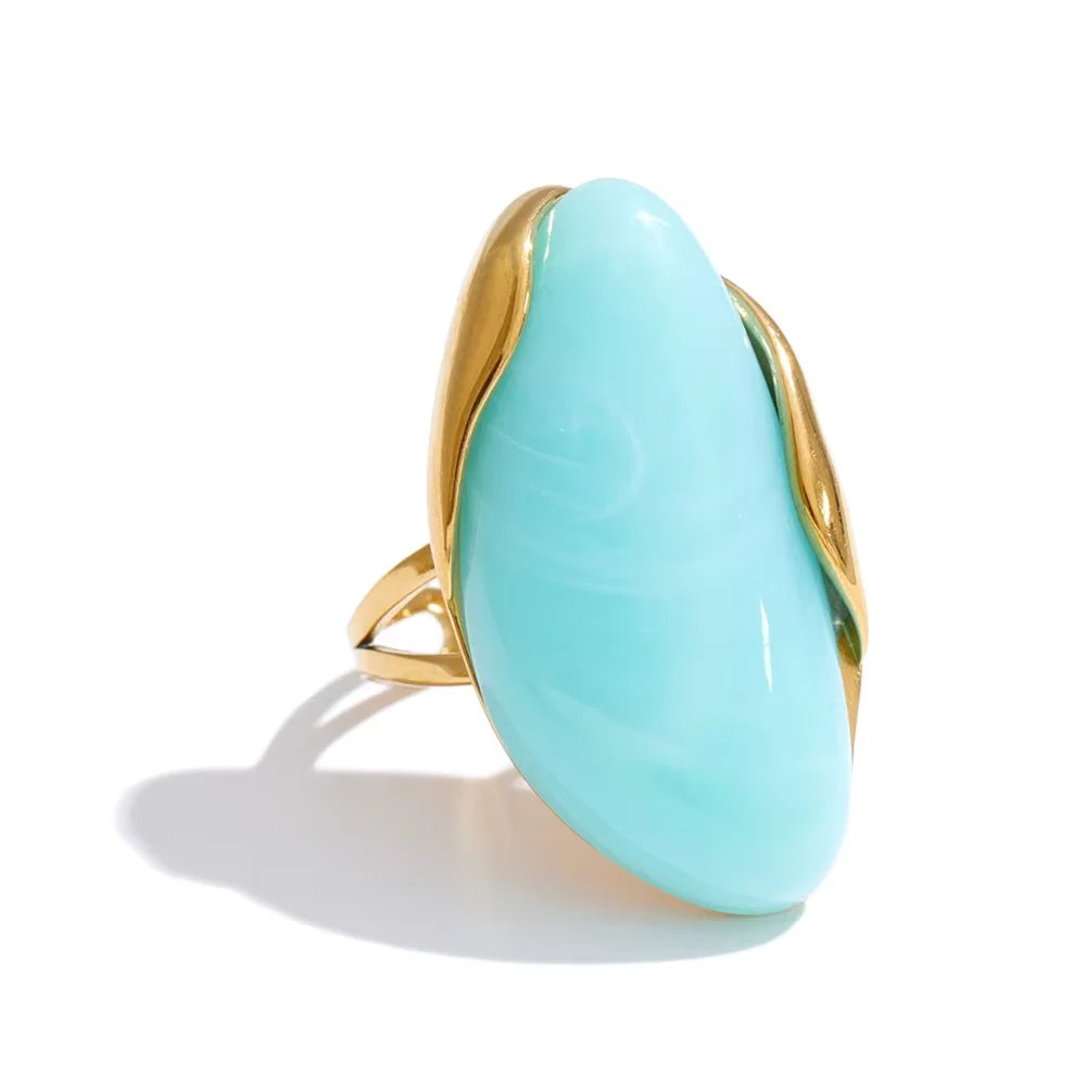 18k Gold Plated Stainless Steel Ring with Resin Detail