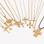E.B.belle Fashion Style Luxury Clear Zircon Cross Series  Pendant Necklace 18K Gold Plated Stainless Steel Party Women Jewelry