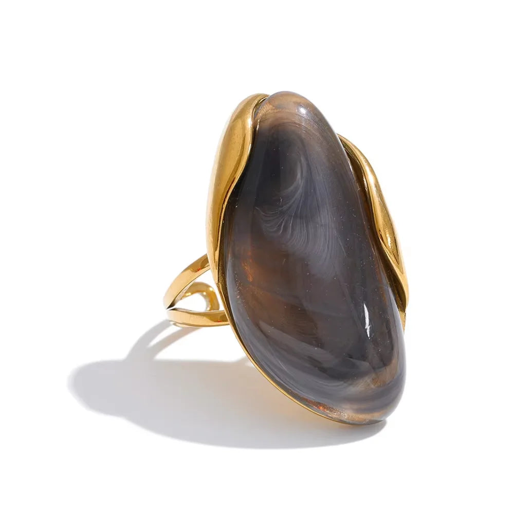 18k Gold Plated Stainless Steel Ring with Resin Detail