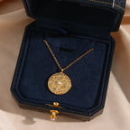 E.B.belle Design Elegant Pearl Crystal Moon Star Necklace Vintage Irregualr Surface Stainless Steel Coin Necklace For Women