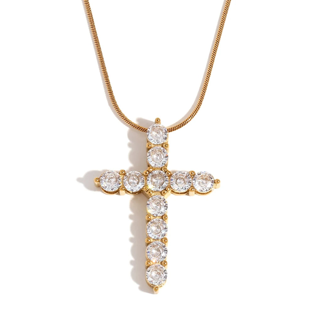 Elegant Zircon Cross Pendant Necklace
