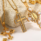 E.B.belle Fashion Style Luxury Clear Zircon Cross Series  Pendant Necklace 18K Gold Plated Stainless Steel Party Women Jewelry