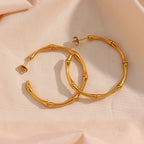 E.B.belle Minimalist Basic Thin Bamboo Large Gold Hoop Earrings For Women Stainless Steel Gold Plated Waterproof Female Big Hoop