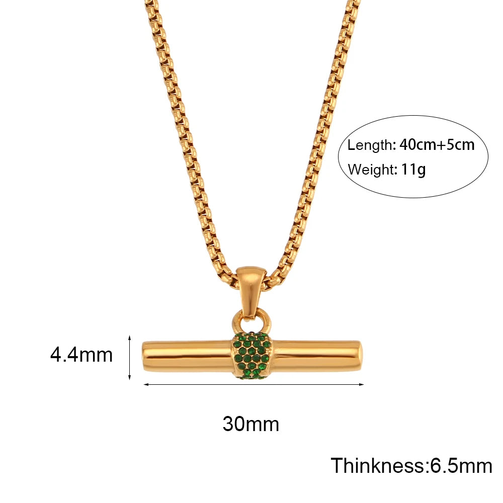 Elegant Green Crystal T-Bar Necklace
