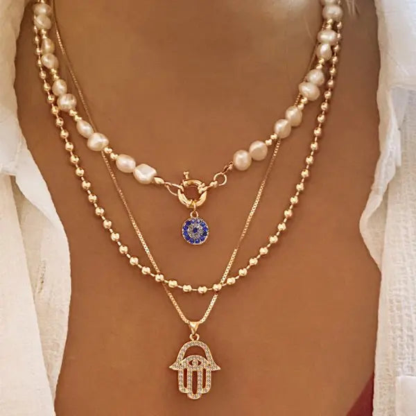 Gold-Tone Evil Eye Layered Necklace Set