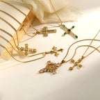 E.B.belle Fashion Style Luxury Clear Zircon Cross Series  Pendant Necklace 18K Gold Plated Stainless Steel Party Women Jewelry