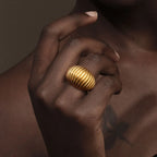 E.B.belle Minimalist Style Fat Bread Stripe Ring 18K Gold Plated Stainless Steel Party Women Fashion Jewelry