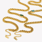 E.B.belle Cubic Zirconia Chunky Cuban Chain Choker Necklace Bracelet Jewelry Set For Women Vintage Stainless Steel Accessories