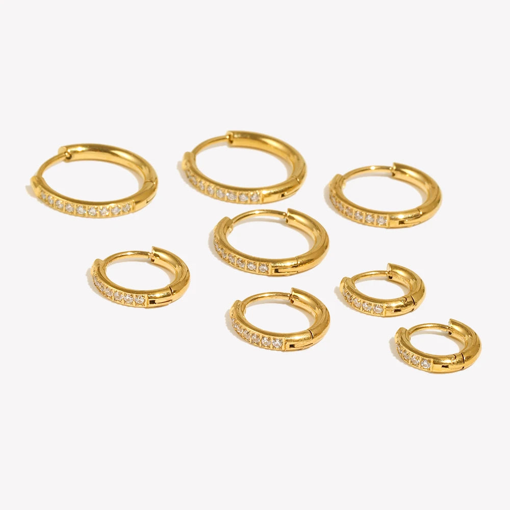 Minimal Basic Jewerlry Waterproof Hypoallergenic Stainless Steel Cubic Zirconia Huggies Hoop Earrings For Woman Girls Laides