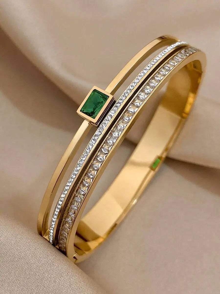 Gold Stainless Steel Zirconia Bracelet
