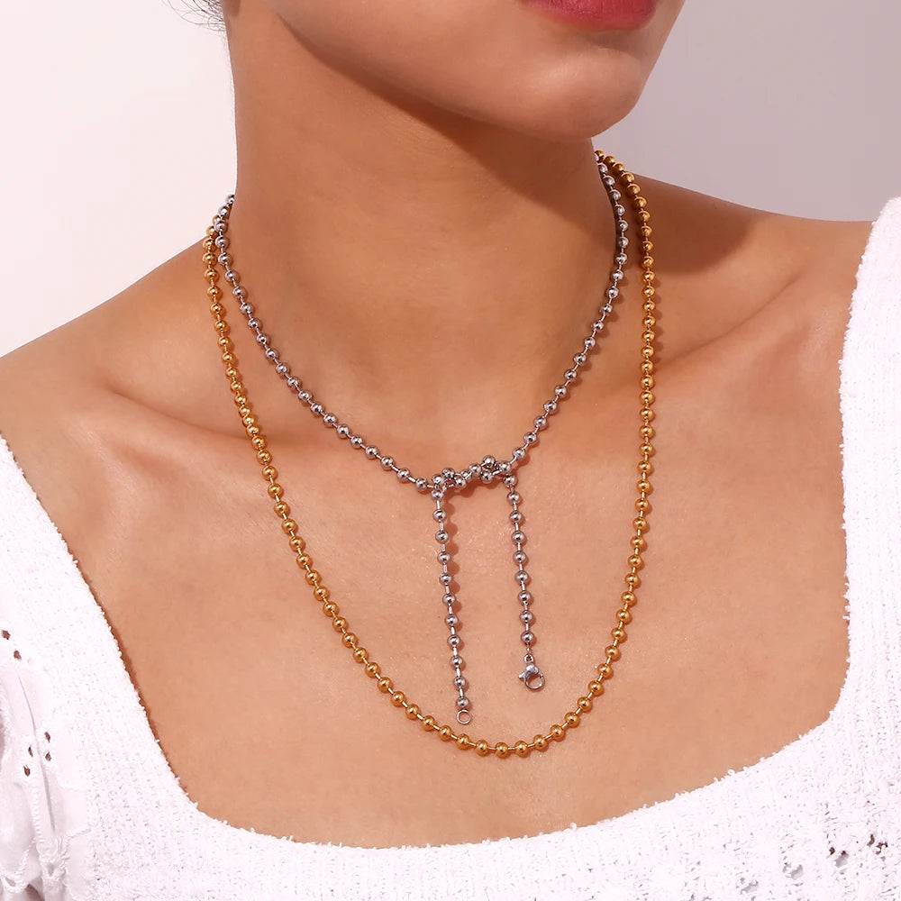 Simple Beads Chain Necklace Hypoallergenic Tarnish Free 18K Gold Plated Jewelry Silver Color 316L Stainless Steel Basic Jewelry