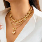 Layered Necklace Set with Heart Pendant
