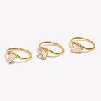 E.B.belle Wave Drop Round Zircon Ring Waterproof Minimalist 316L Stainless Steel Women's Rings 18K Gold Plated Accessories