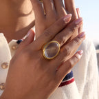 Bague classique Uworld en résine transparente forme œuf pour femmes, acier inoxydable plaqué or 18K PVD, bijou exquis pour soirée