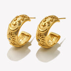 E.B.belle Thick Embossed Moon Sun Star Pattern Chunky Hoop Earrings For Female Women Statement Earring Stainless Steel Jewelry