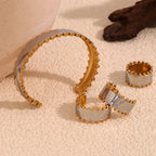 E.B.belle Double Color Beads Edge Glossy Bracelet Earring Ring Women Jewelry Set Stainless Steel 18k Gold Plated Waterproof