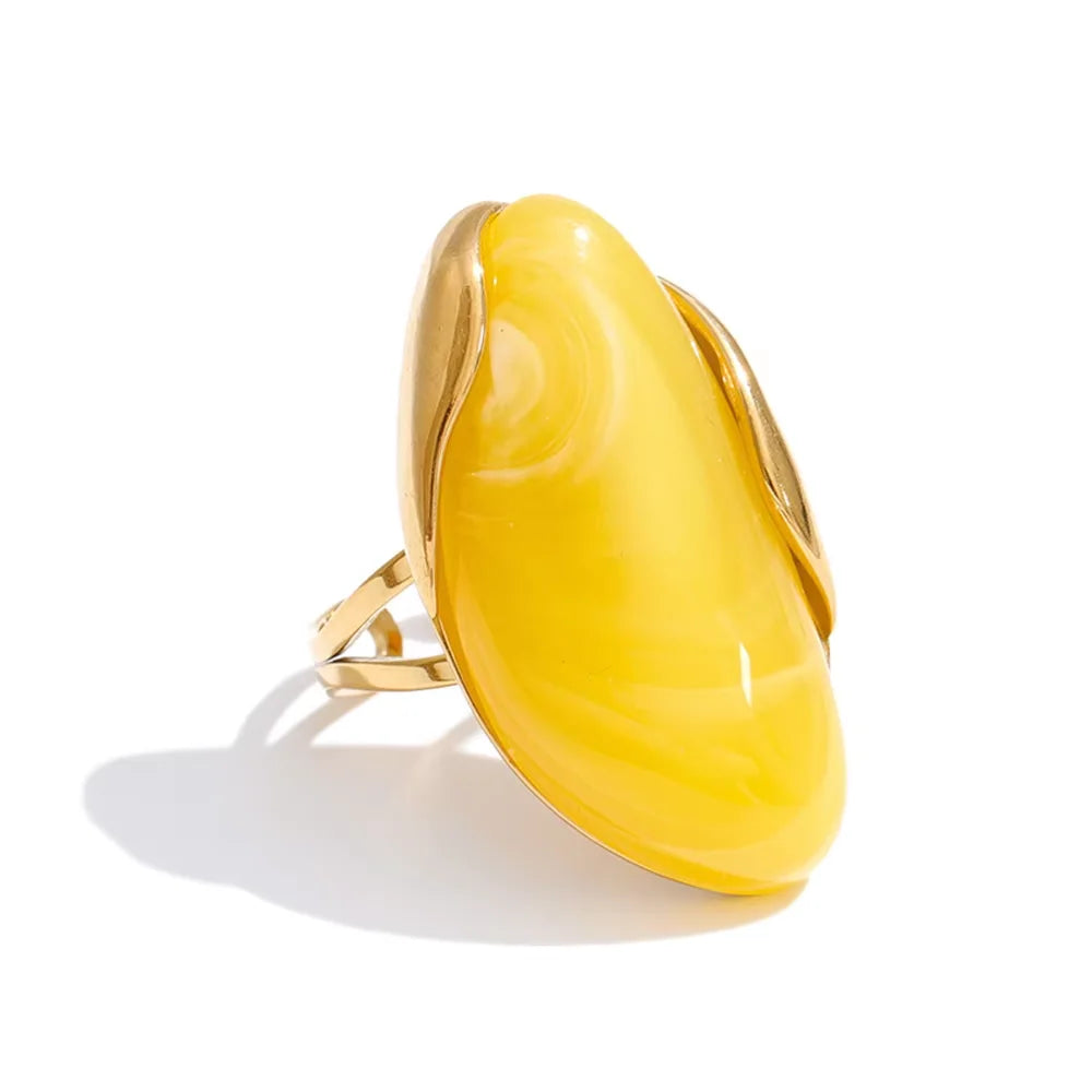18k Gold Plated Stainless Steel Ring with Resin Detail