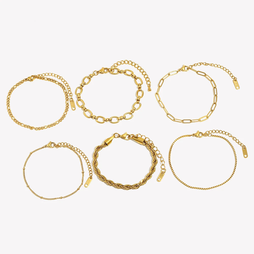 E.B.belle Blade Chain Figaro Chain Twists Chain Bracelet 18K Gold Plated 316L Stainless Steel Jewelry Women's Hand Bracelets
