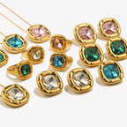 E.B.belle Round Square Flower Zircon Earrings Necklace Ring Tarnish Free Stainless Steel Women's Ring 18K Gold Plated Jewelry