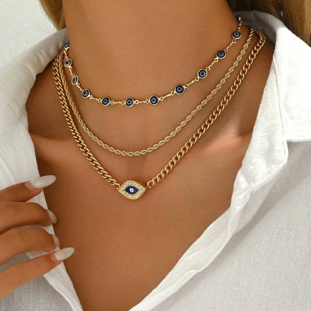 Gold-Tone Evil Eye Layered Necklace Set