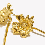 E.B.belle PVD Plated Unique A Flower Stud Earrings Vintage Style Stainless Steel Women Party Wedding Waterproof Ear Jewelry