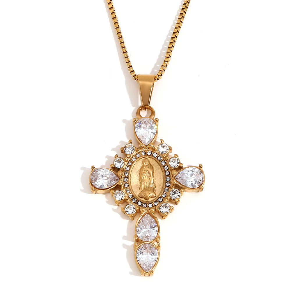 Elegant Zircon Cross Pendant Necklace