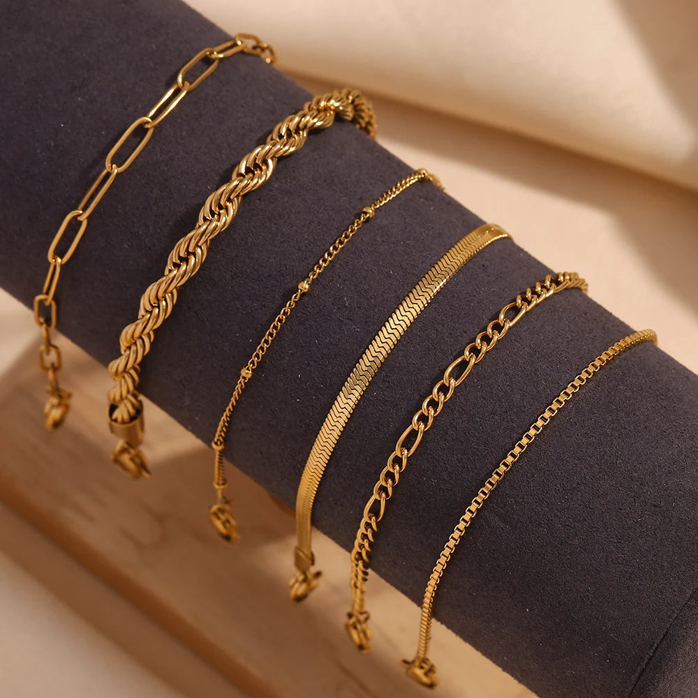 E.B.belle Blade Chain Figaro Chain Twists Chain Bracelet 18K Gold Plated 316L Stainless Steel Jewelry Women's Hand Bracelets