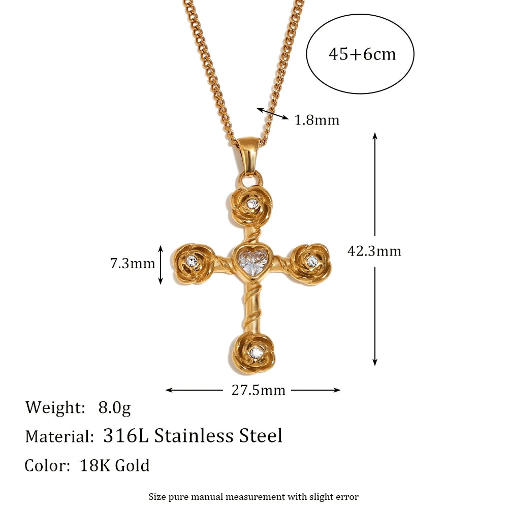 Elegant Zircon Cross Pendant Necklace