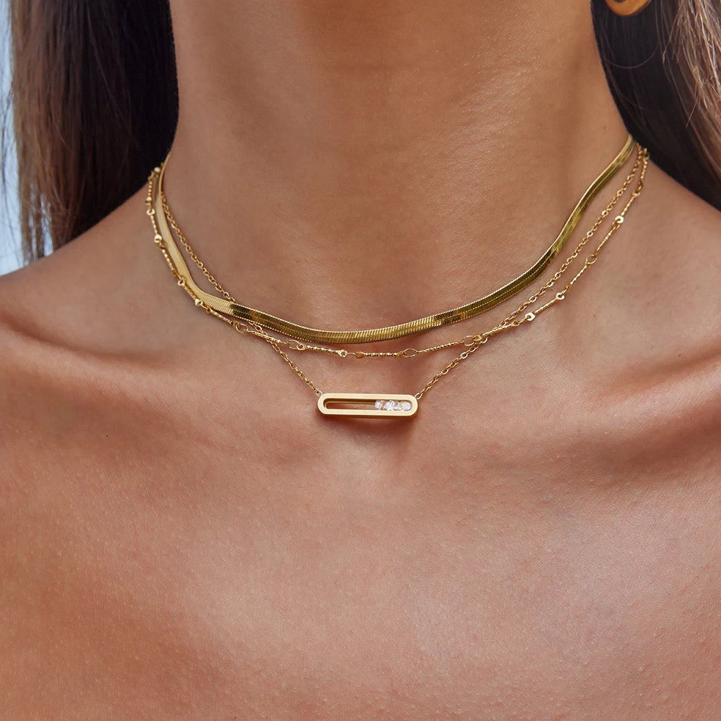 Modern Sliding Zirconia Bar Necklace