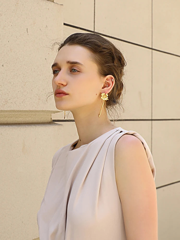 E.B.belle PVD Plated Unique A Flower Stud Earrings Vintage Style Stainless Steel Women Party Wedding Waterproof Ear Jewelry