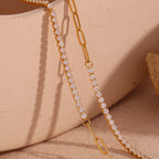 E.B.belle Zircon Chain Splicing Paper Clip Bracelet 18K Gold Plated Women's Earrings 316L Stainless Steel Accessories