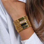 E.B.belle Oringinal Design Black White  3A Zircon Paved Watchband Wrist Bracelets For Women Stainless Steel Gold Plated Bangles