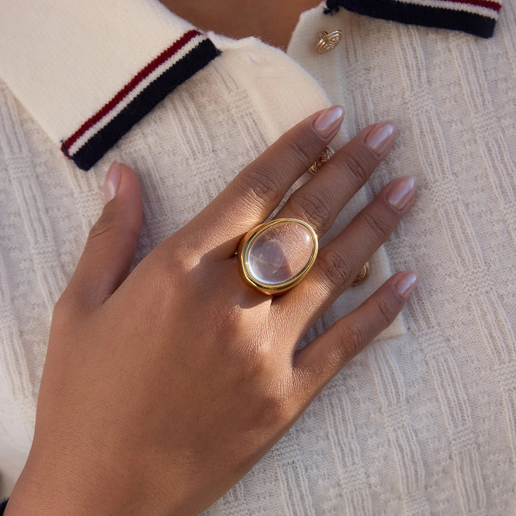Bague classique Uworld en résine transparente forme œuf pour femmes, acier inoxydable plaqué or 18K PVD, bijou exquis pour soirée