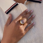 Bague classique Uworld en résine transparente forme œuf pour femmes, acier inoxydable plaqué or 18K PVD, bijou exquis pour soirée