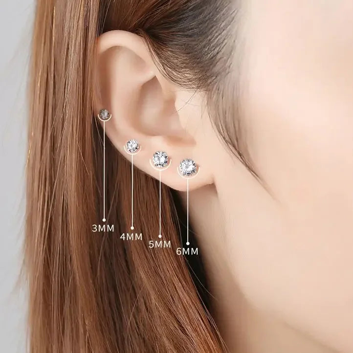 925 Sterling Silver CZ Crystal Stud Earrings