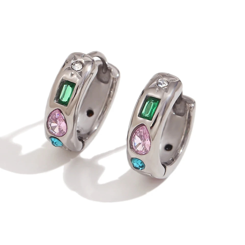 Colorful Zircon Gold Hoop Earrings